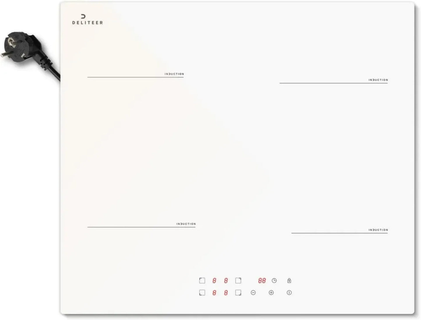 Plaque de Cuisson à Induction 4 Zones 3500W, Verre Céramique Blanc, Commandes Tactiles, Verrouillage Sécurité, Encastrable 60CM
