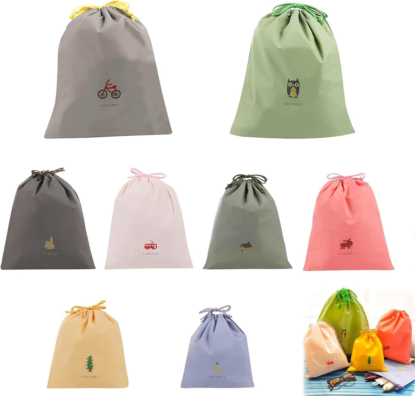 Sac de sport à cordon – pour enfant, en plastique, 8 Pièces