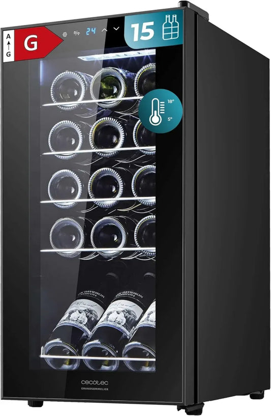 Cave à vin Cecotec GrandSommelier 15 bouteilles, noire, compresseur, écran tactile